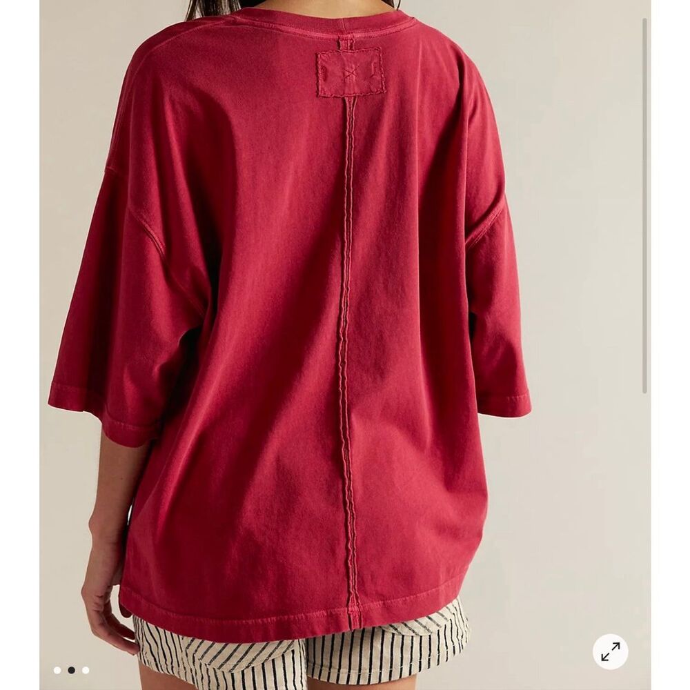 Free People We The Free Perfect Oversized Tee red XS NEW - Picture 3 of 5